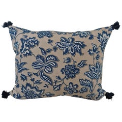 French Printed Cotton Blue and White Floral Pillow, circa 1930s