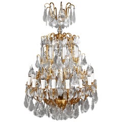 French Prisms Chandelier in  antique Louis XV Style brass gilt