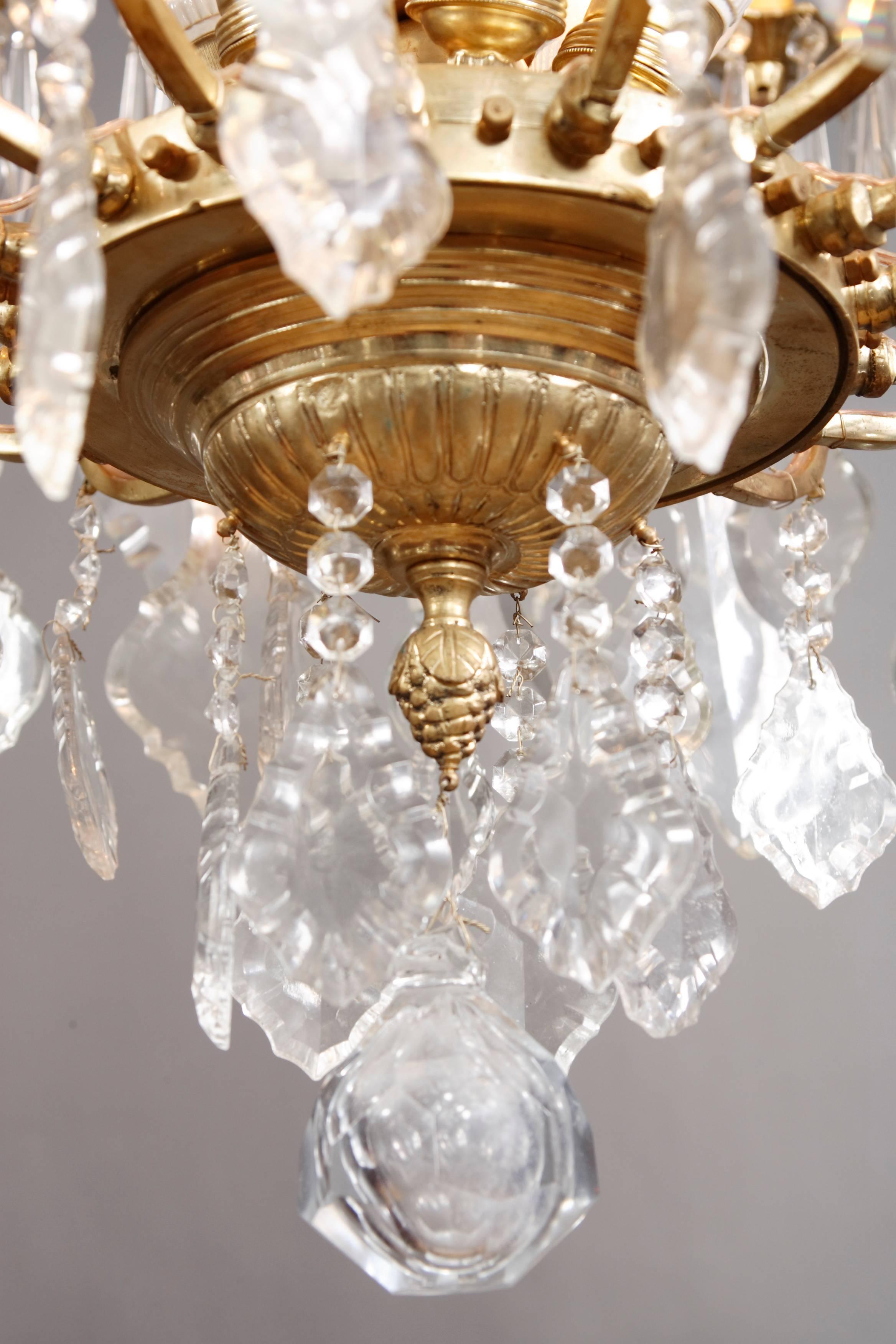 Glazed French Prisms Chandelier in the antique Louis Quinze Baroque Style Brass glazed For Sale