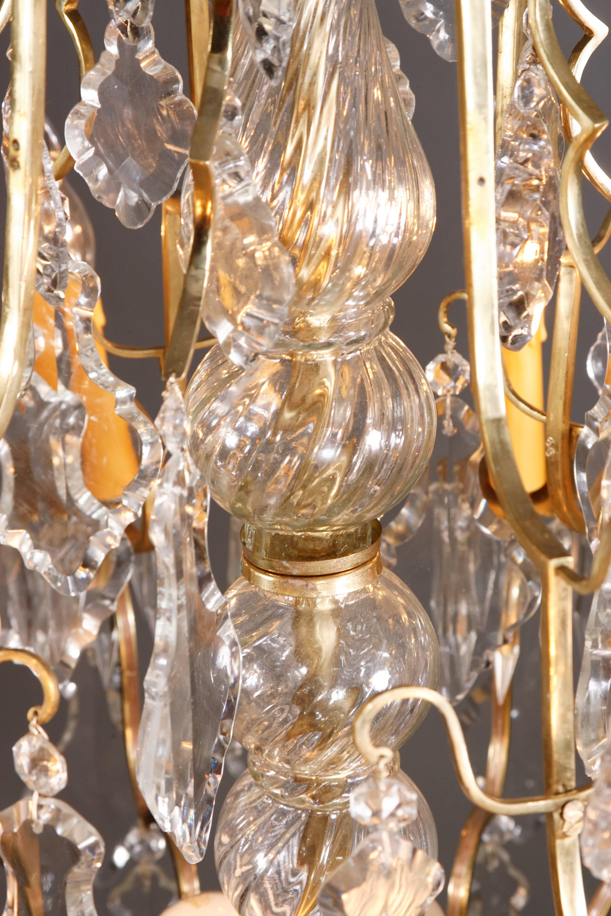 French Prisms Chandelier in the antique Louis Quinze Baroque Style Brass glazed For Sale 2