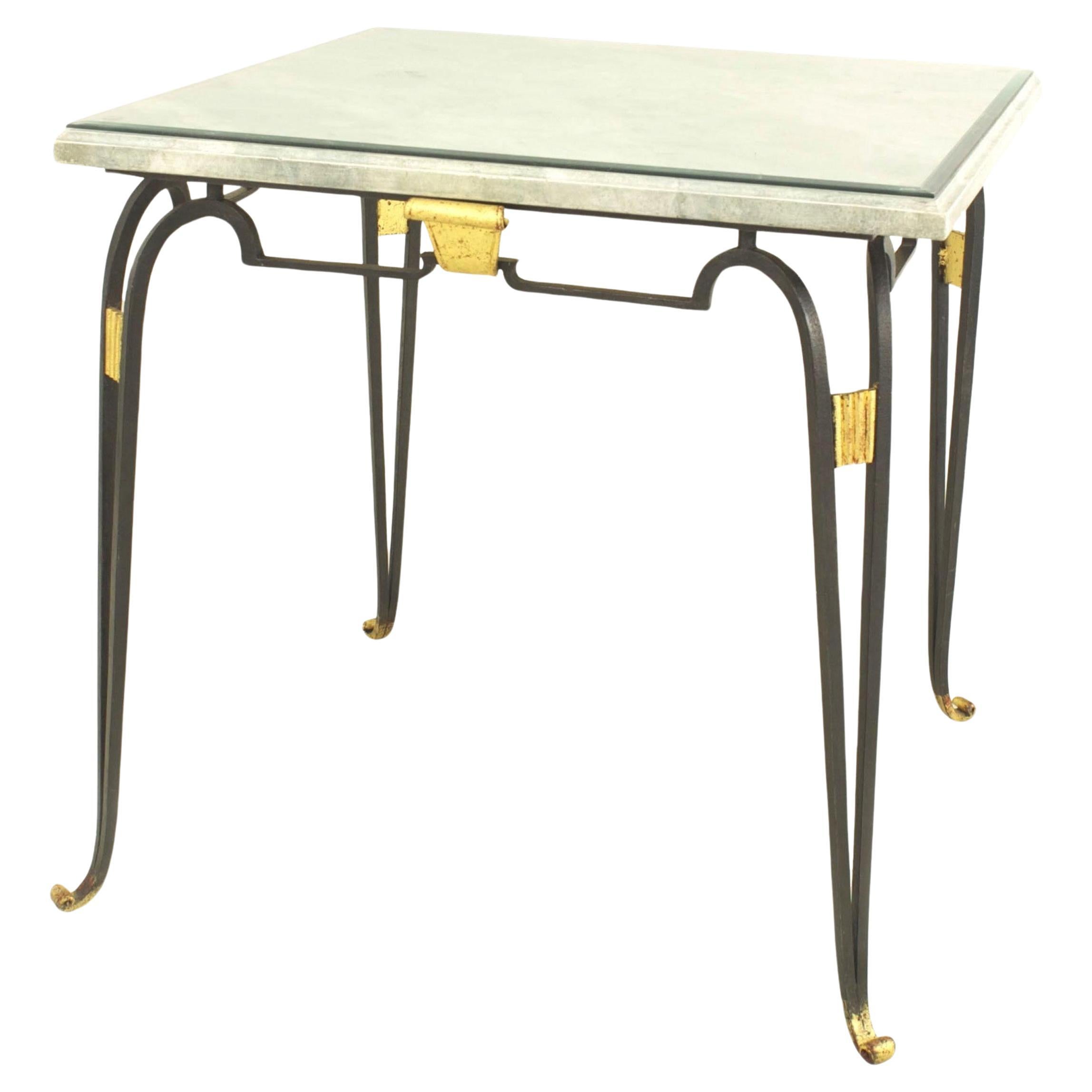 French Prou Iron Travertine Top Game Table