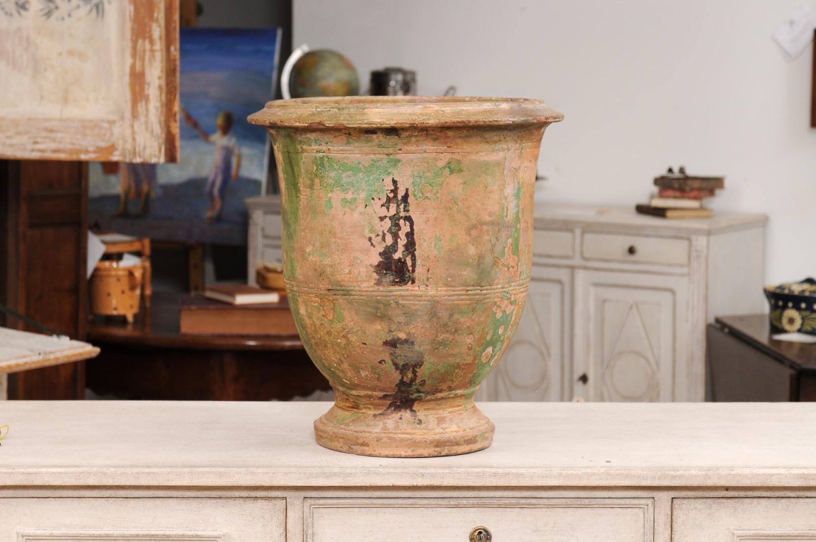 French Provincial French Provençal Early 19th Century Anduze Vase with Hints of Green and Brown For Sale