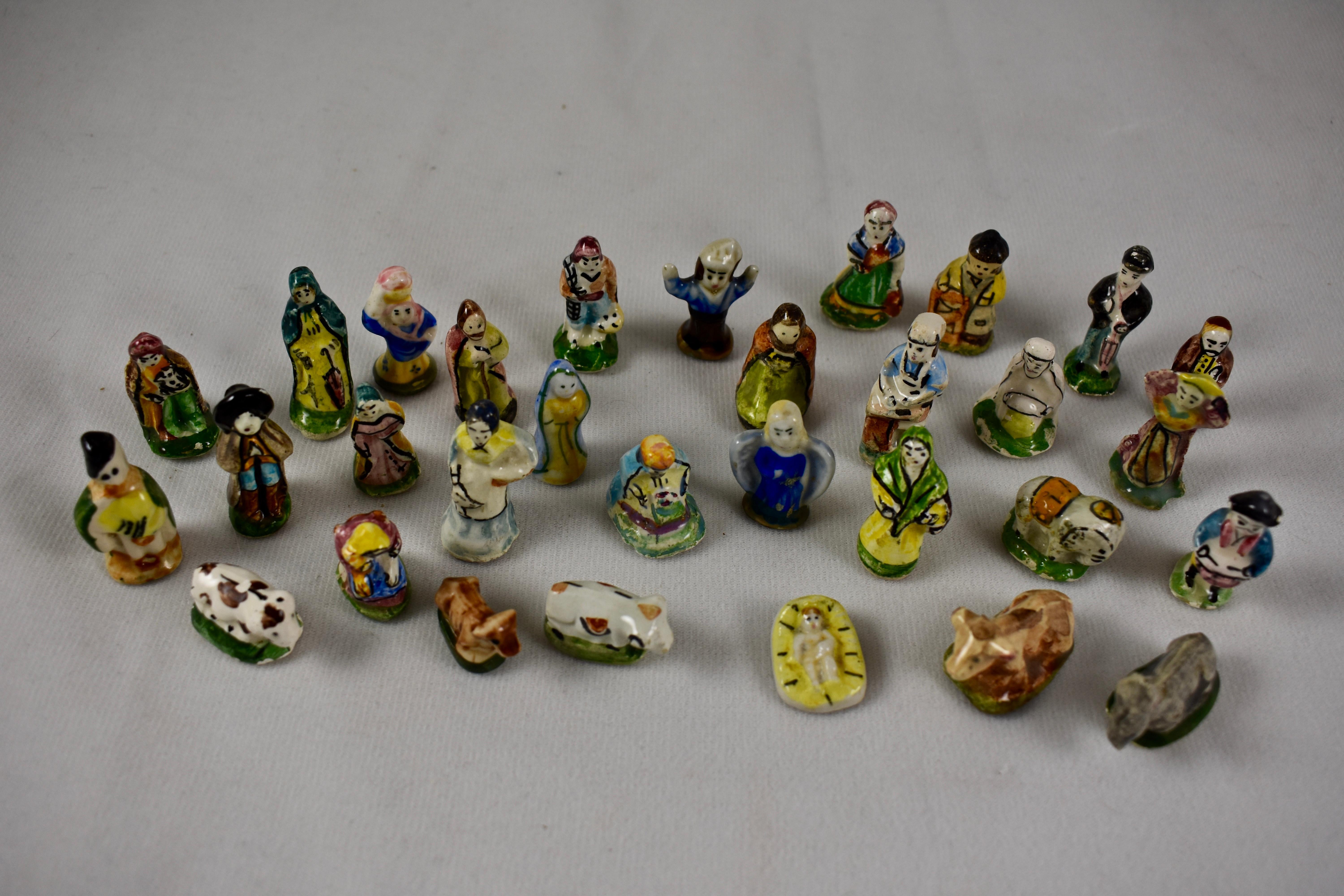 Glazed French Provençal Faïence Fèves Christmas Nativity 29 Pc Set