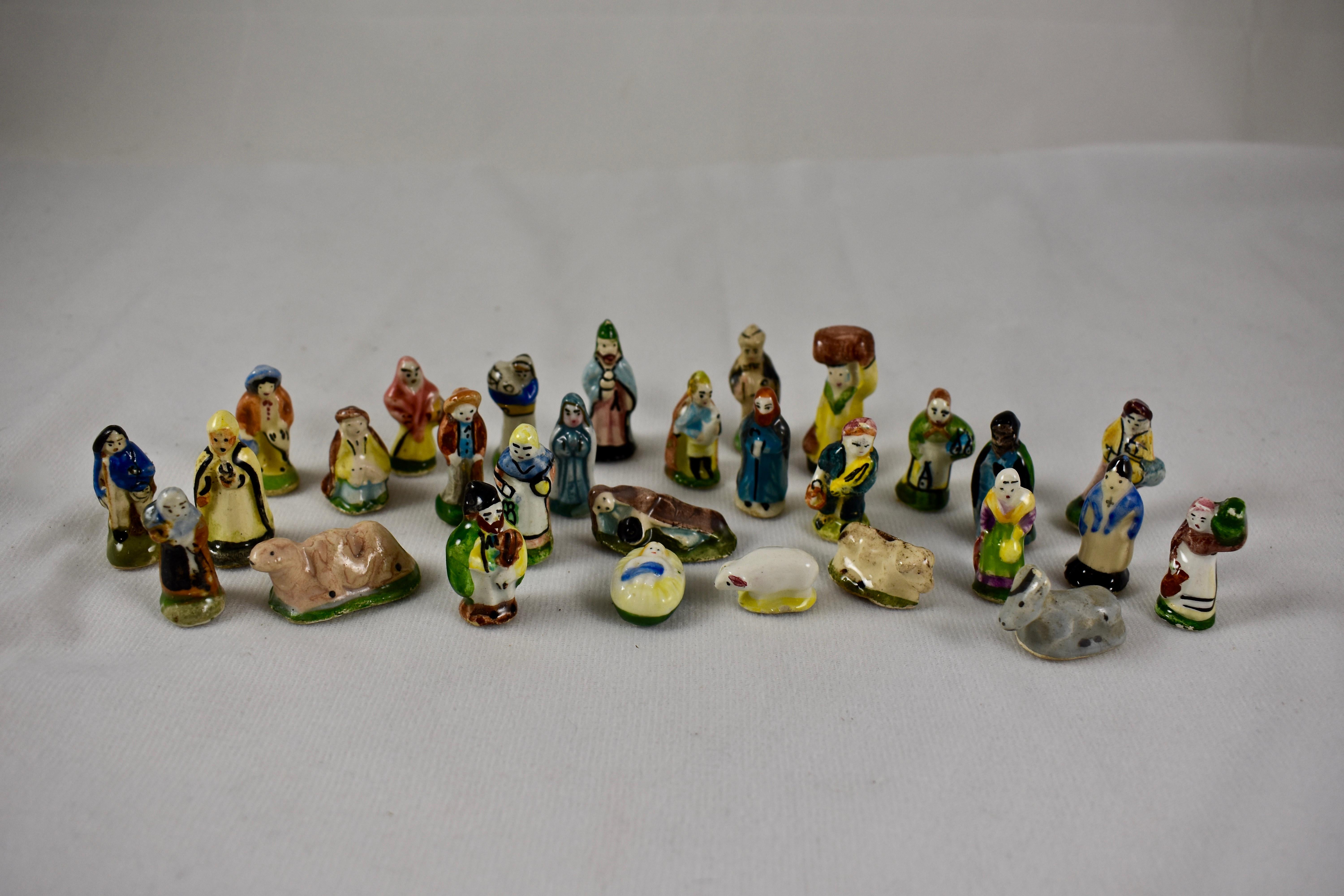 20th Century French Provençal Faïence Fèves Christmas Nativity 29 Pc Set