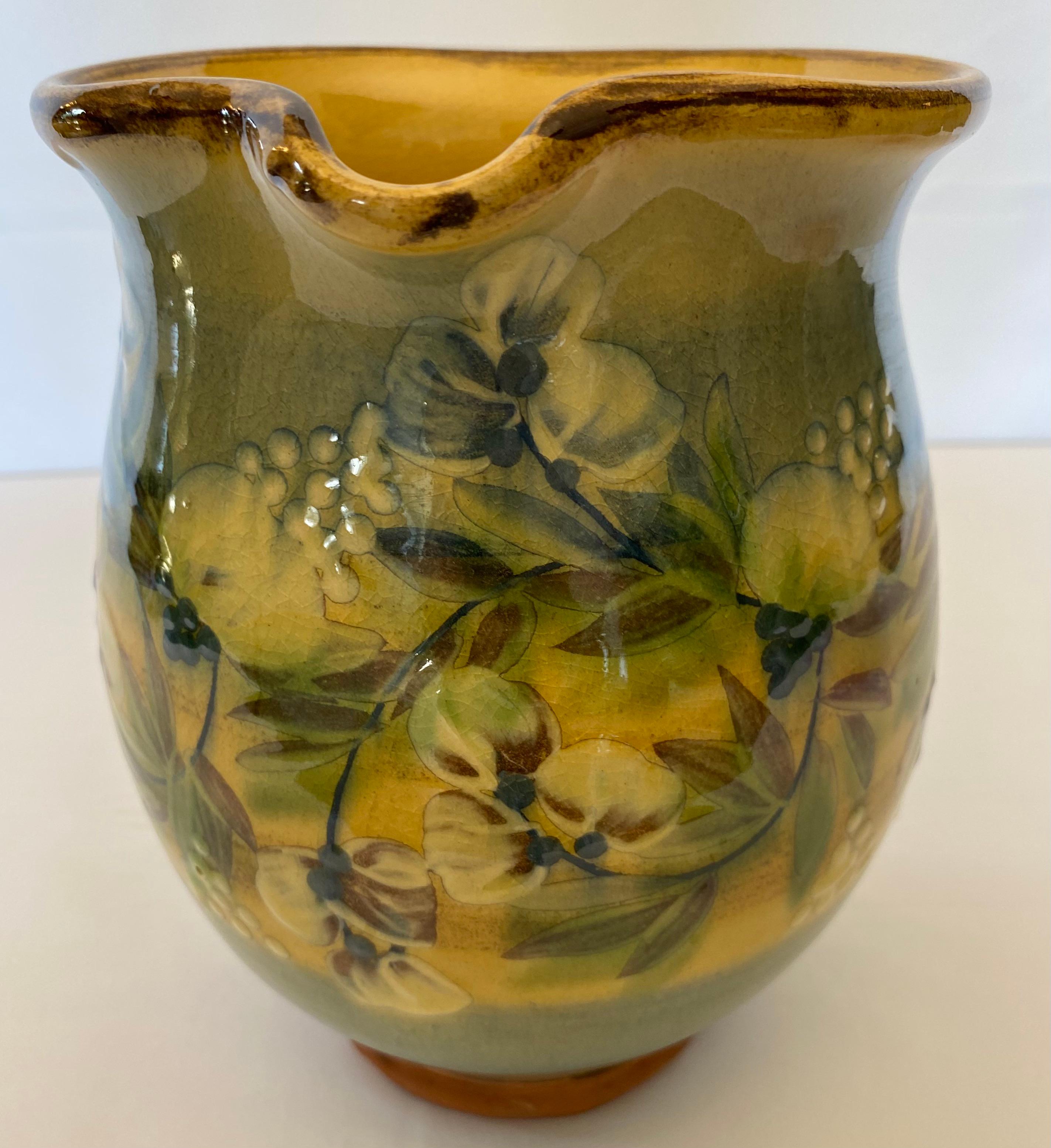 French Provencal Hand-Painted Ceramic Pitcher Vase  For Sale 1