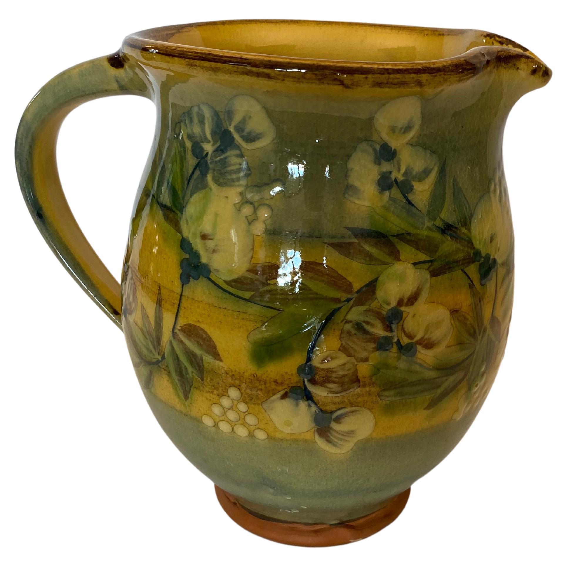 French Provencal Hand-Painted Ceramic Pitcher Vase 