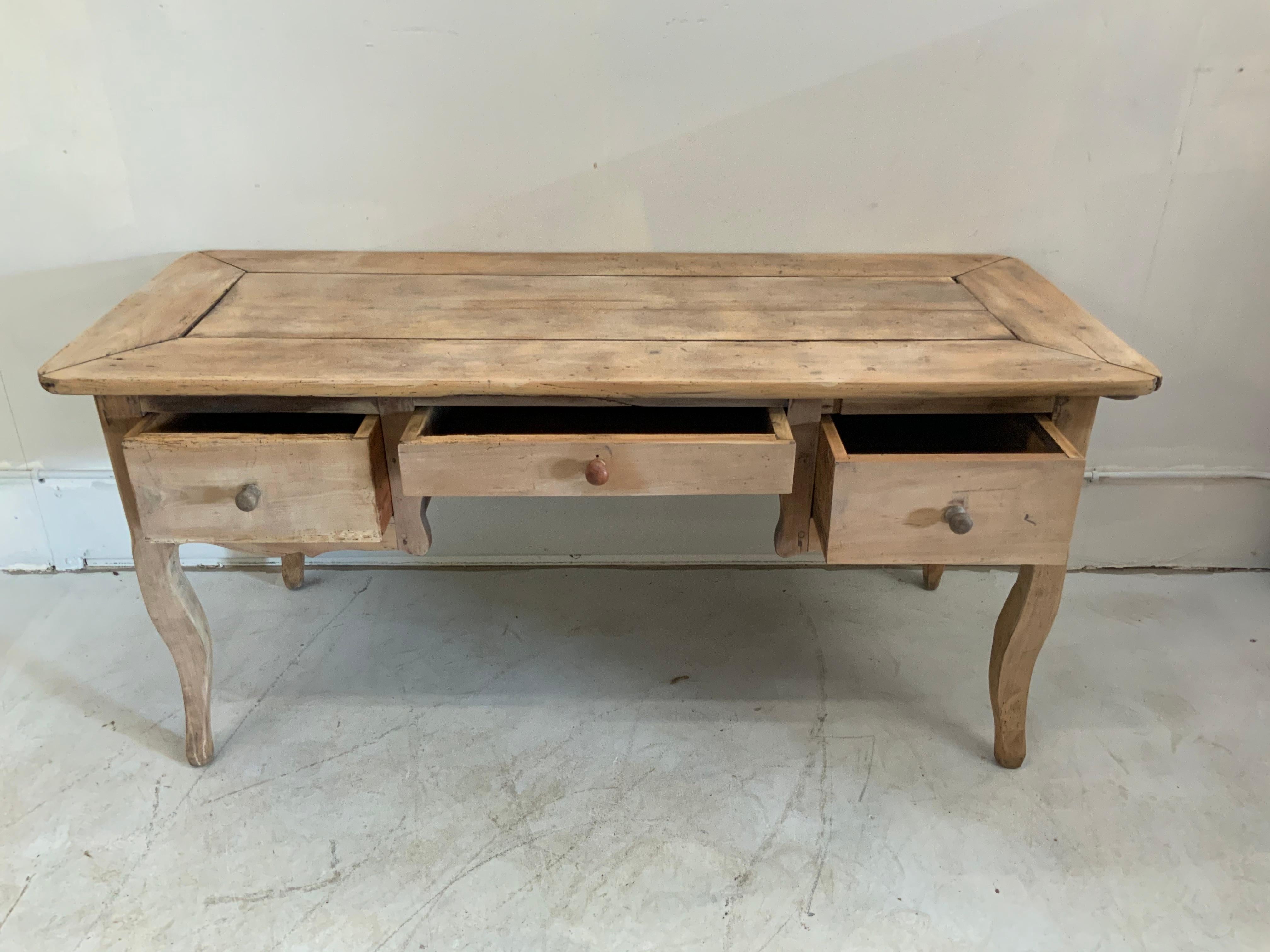 French Provincial French Provençal Kitchen Table, Bleached and in Walnut with One Side Extension