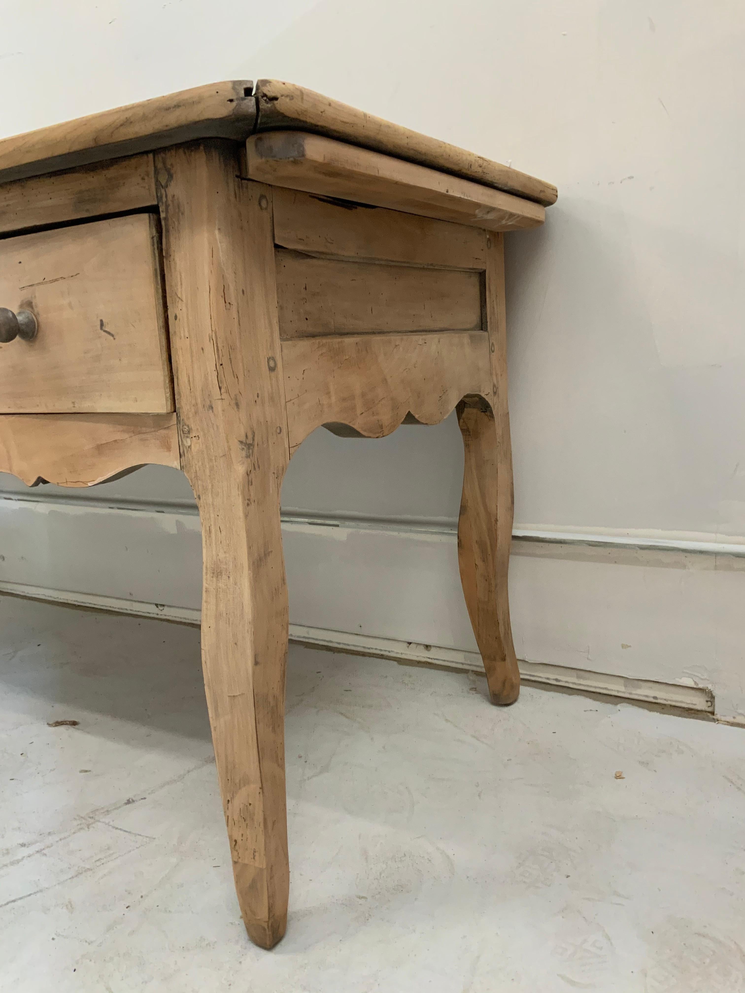 19th Century French Provençal Kitchen Table, Bleached and in Walnut with One Side Extension