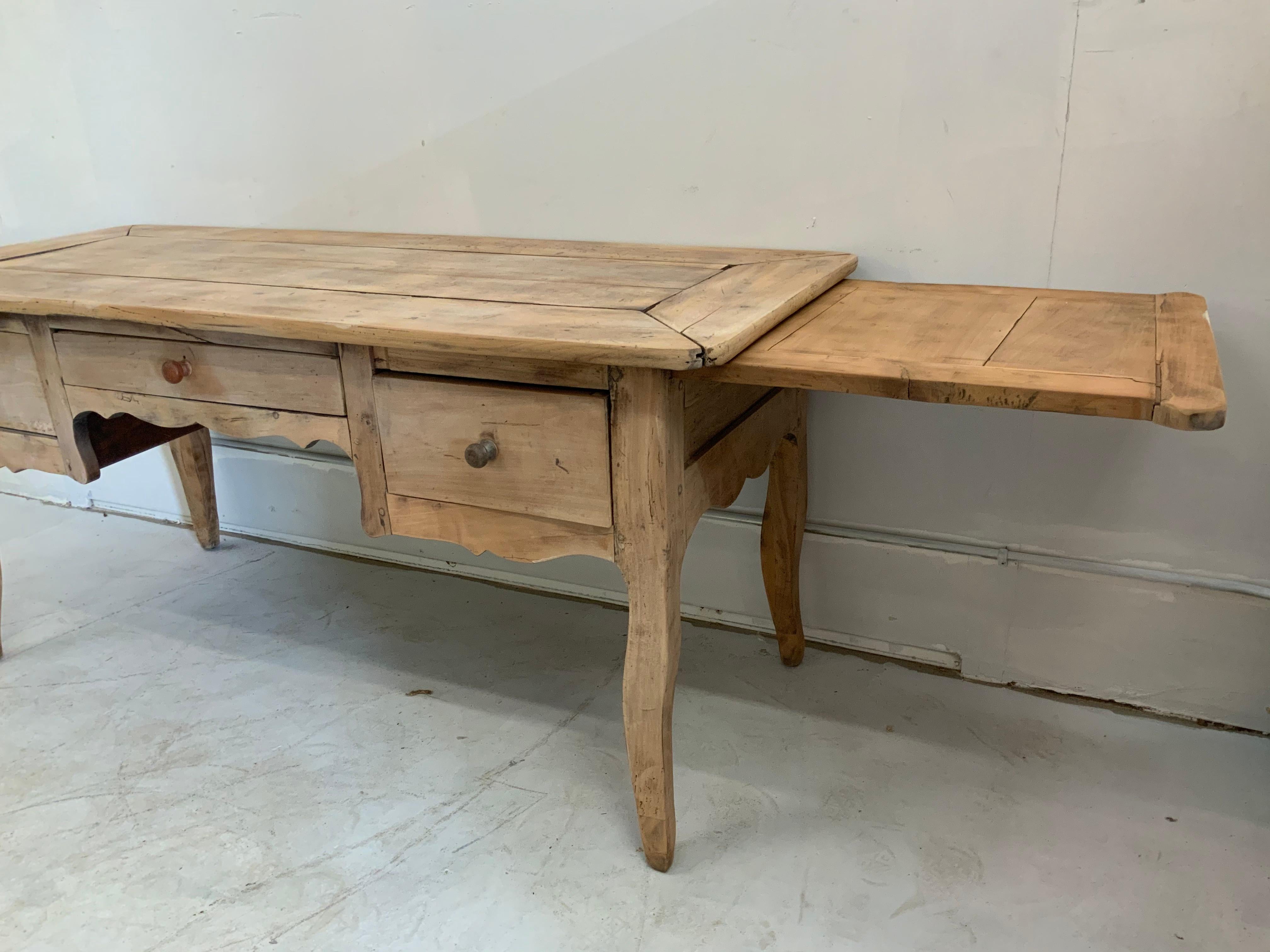 French Provençal Kitchen Table, Bleached and in Walnut with One Side Extension 1