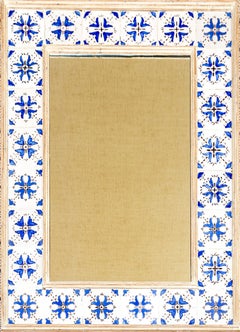 French Provencal Mirror with Antique blue and white Tiles Surround