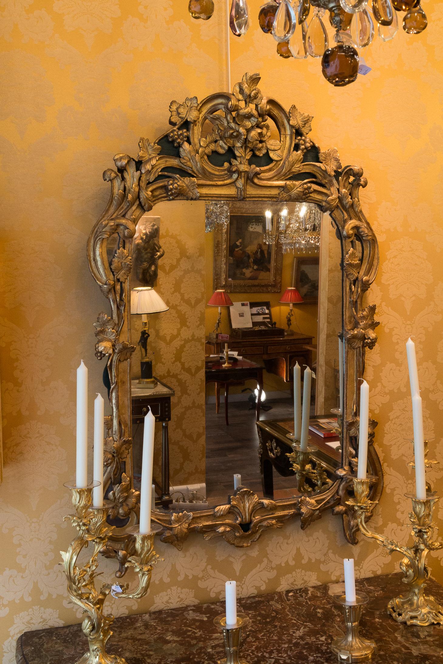 French Provencal Period Louis XV, Large Gilt and Lacquered Wood Mirror 4