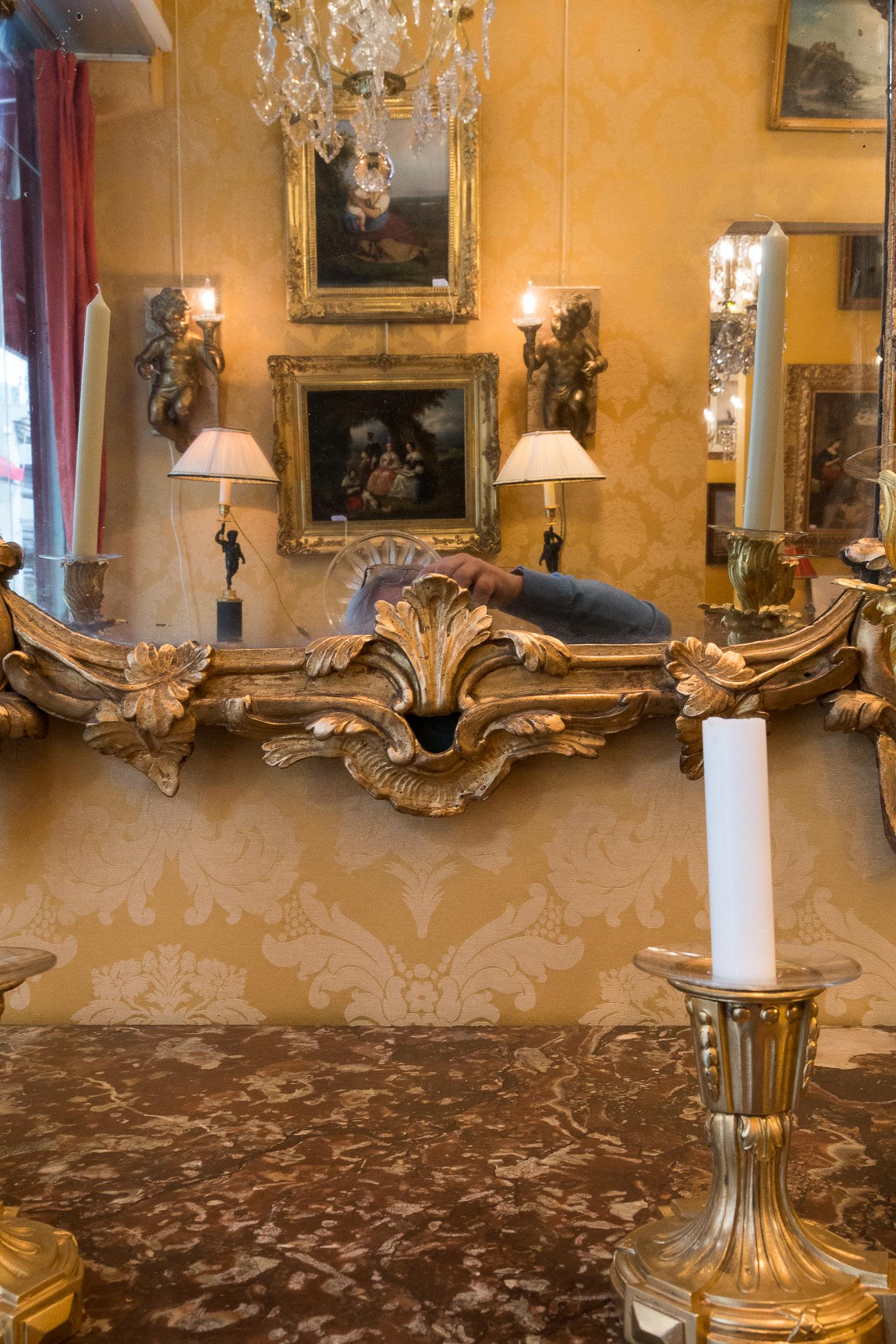 French Provencal Period Louis XV, Large Gilt and Lacquered Wood Mirror 1