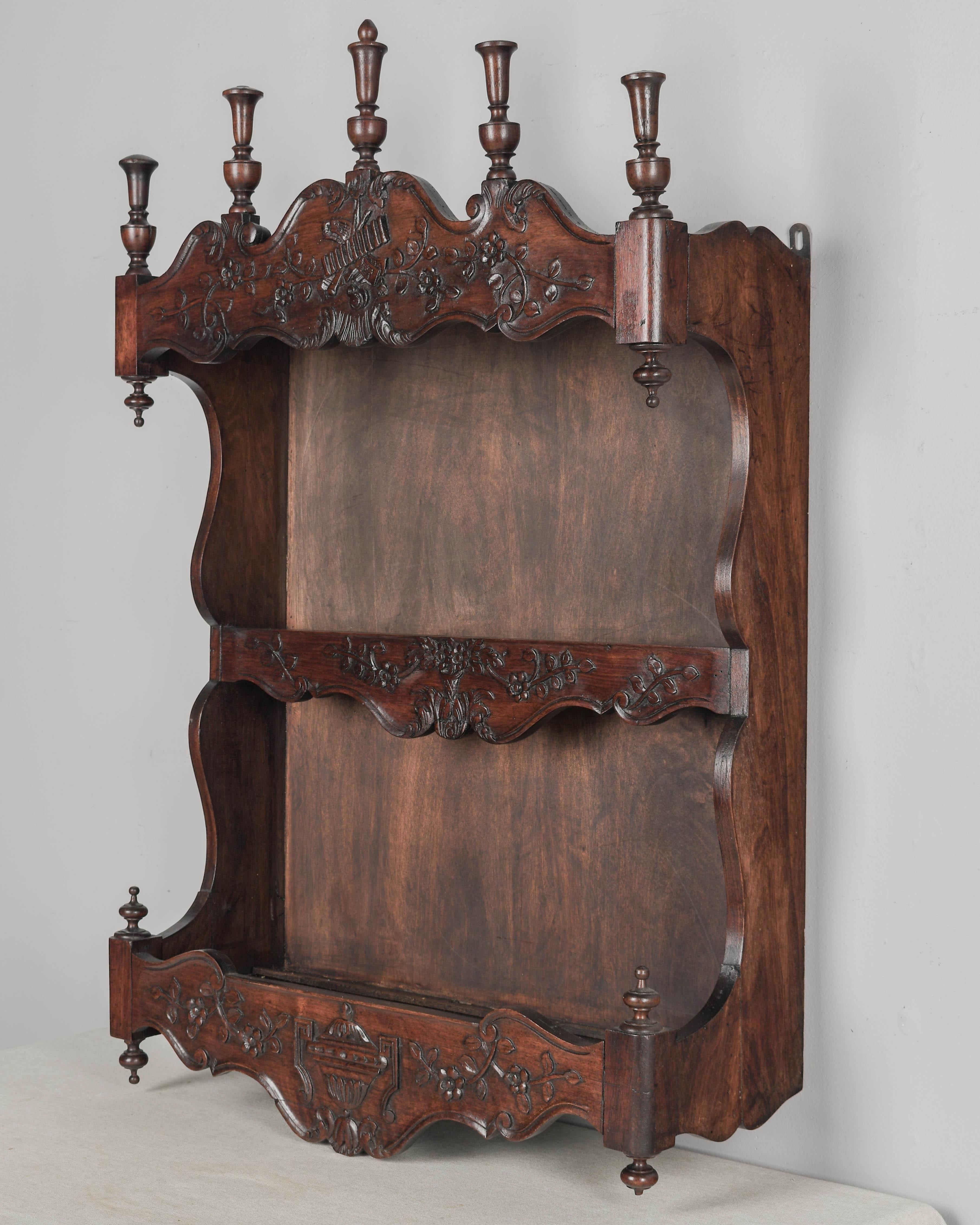 Walnut French Provençal Shelf or Plate Rack For Sale