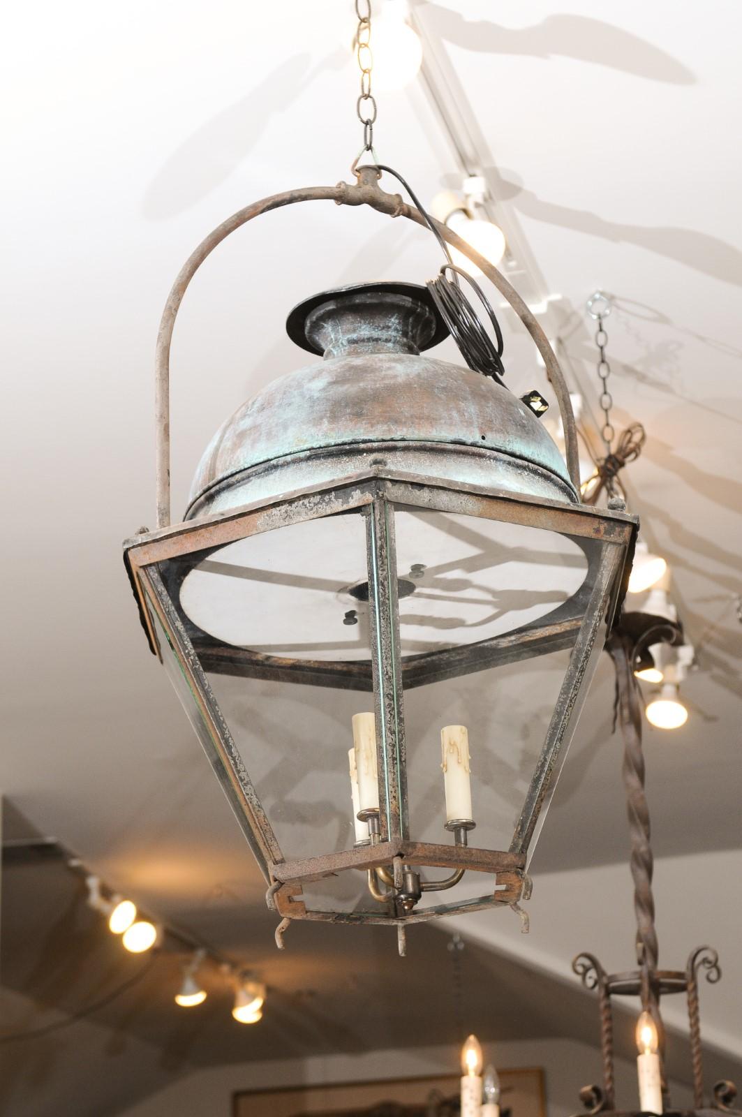French Provençal Turn of the Century 1900s Copper and Iron Hexagonal Lantern 6