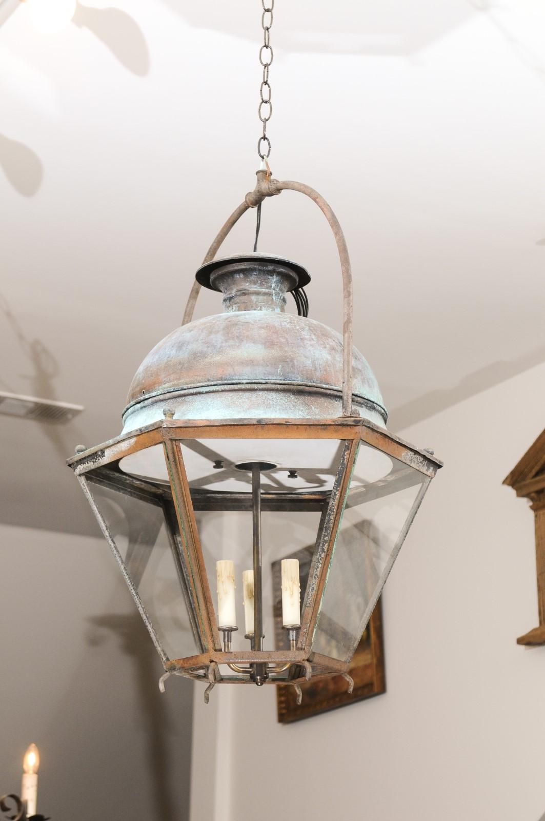 20th Century French Provençal Turn of the Century 1900s Copper and Iron Hexagonal Lantern