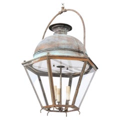 French Provençal Turn of the Century 1900s Copper and Iron Hexagonal Lantern