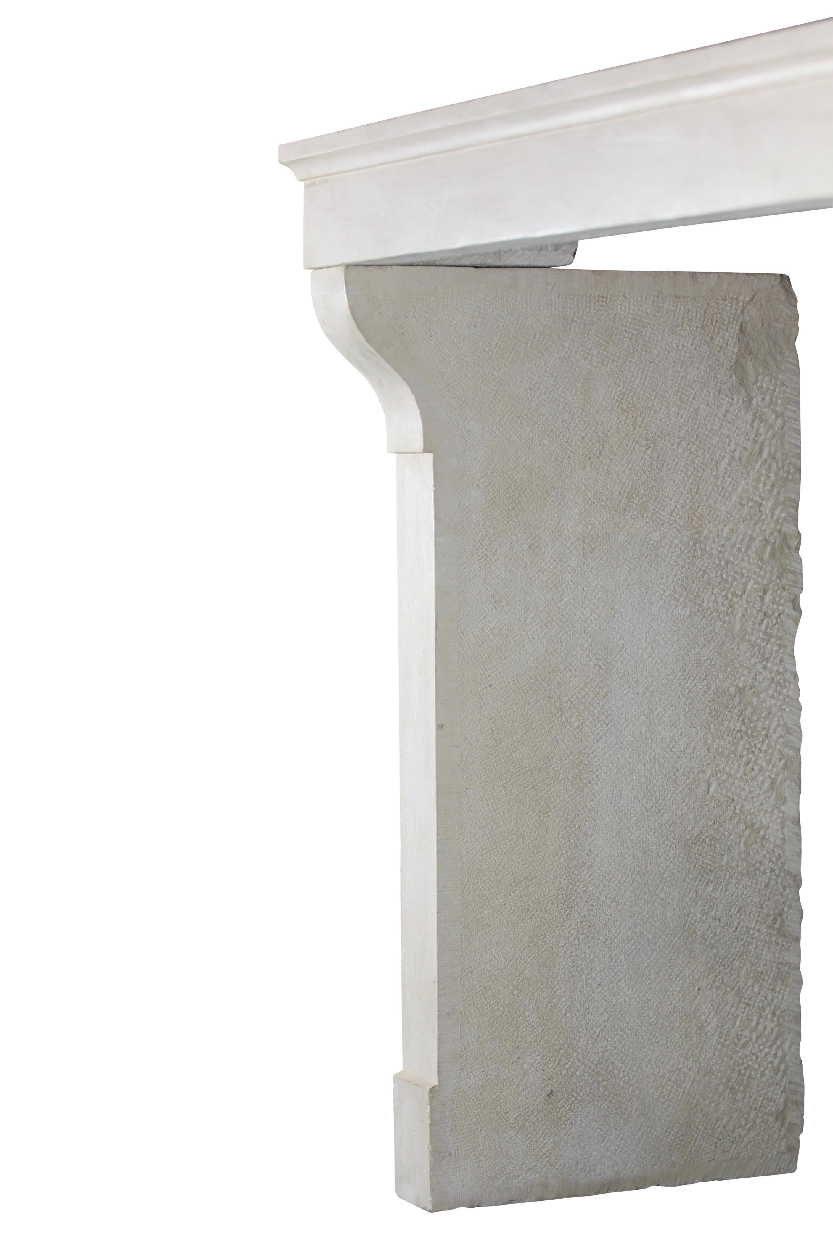 Revestimiento de chimenea francés provenzal de piedra blanca Luis XIII en venta 8