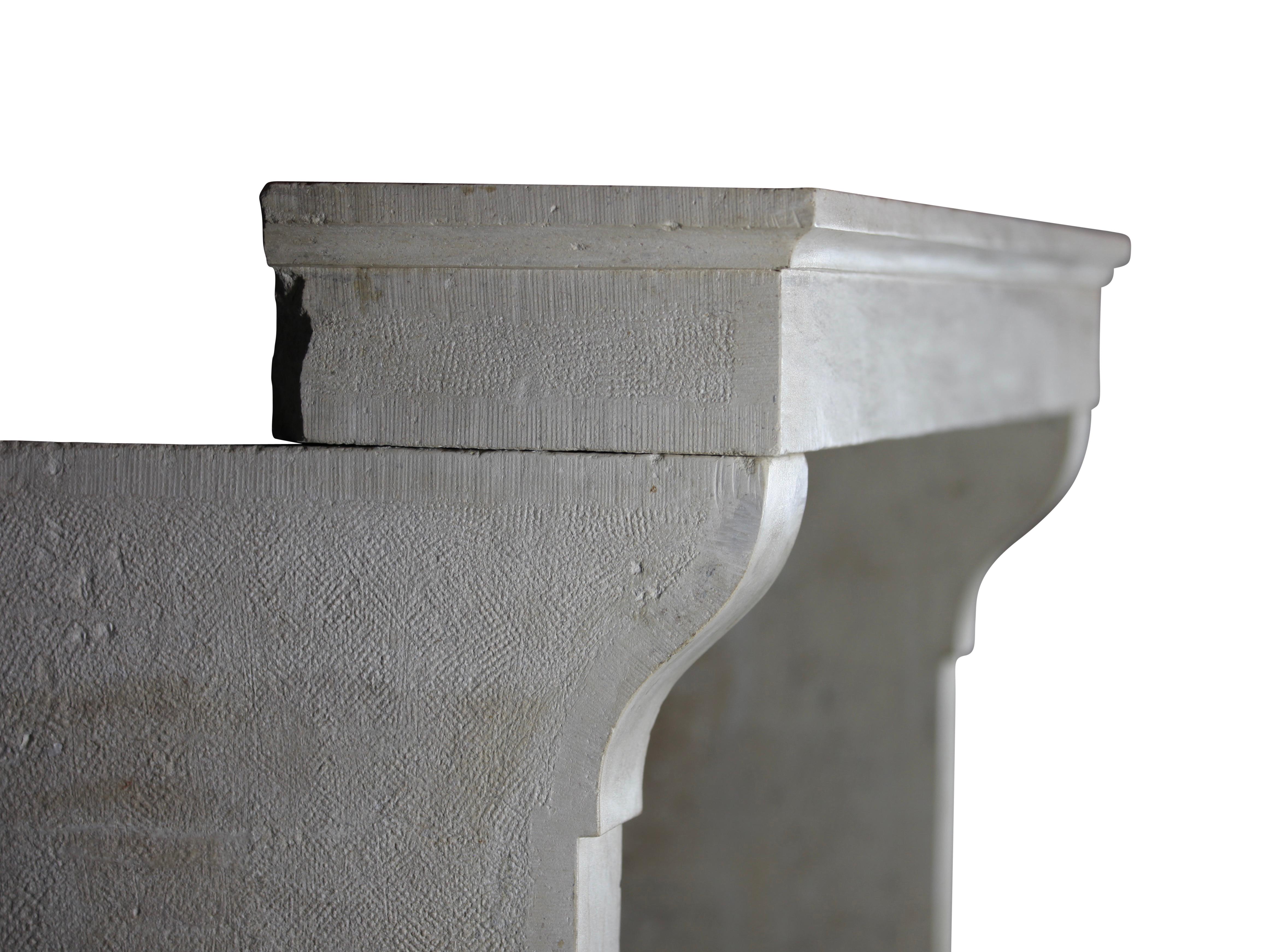 Revestimiento de chimenea francés provenzal de piedra blanca Luis XIII en venta 1