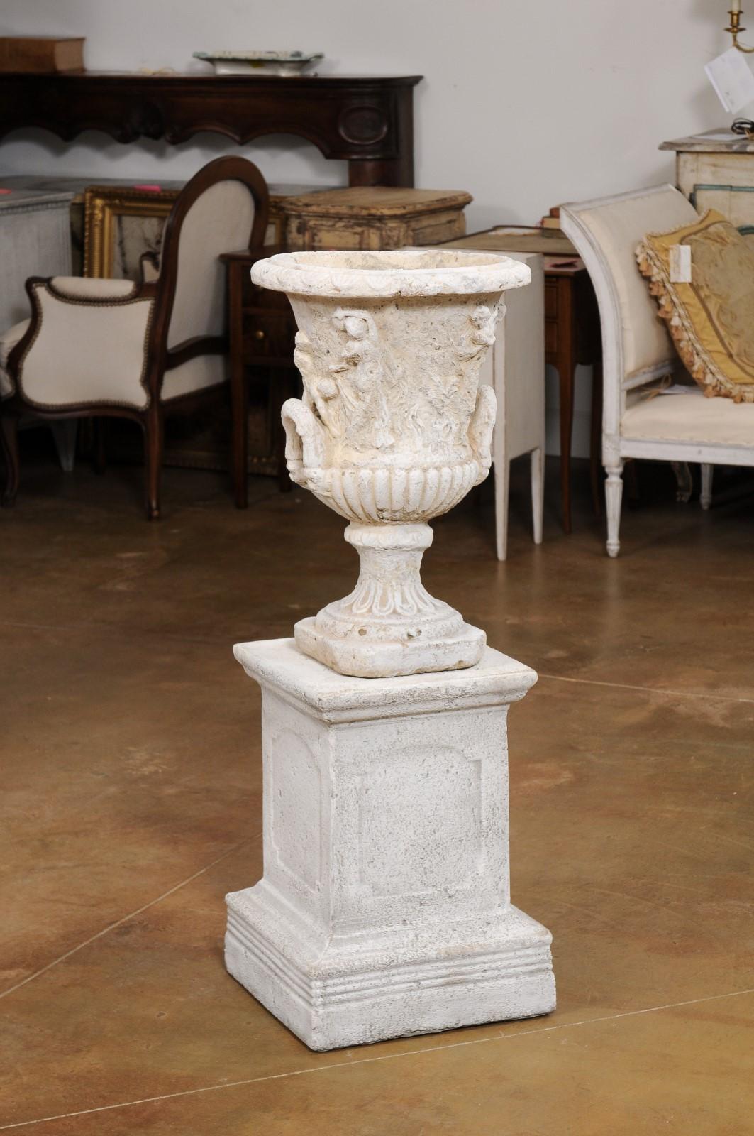 French Provincial French Provençale Medici Vase Inspired Jardinière with Carved Scenes, circa 1870 For Sale