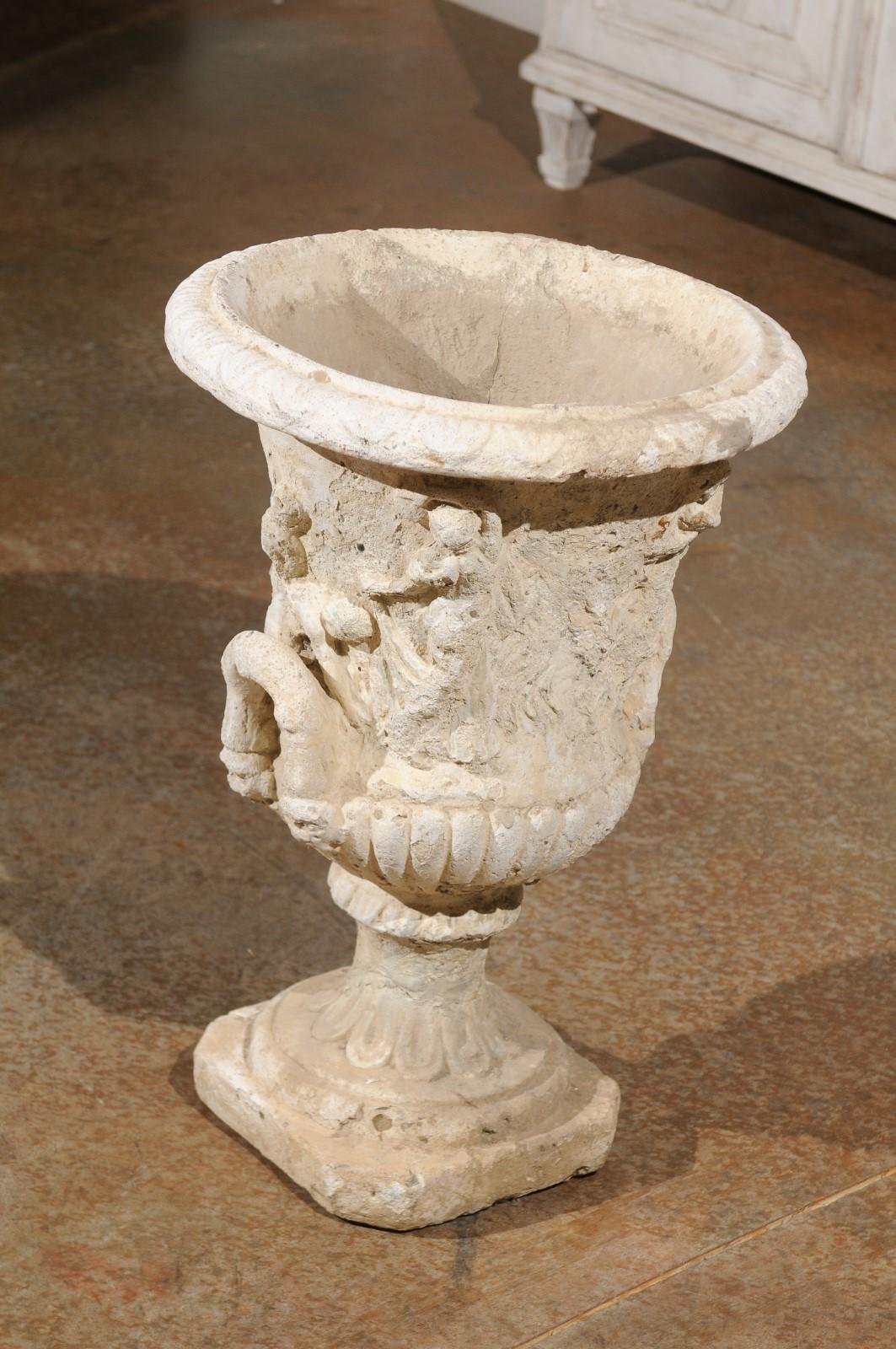 French Provençale Medici Vase Inspired Jardinière with Carved Scenes, circa 1870 In Fair Condition For Sale In Atlanta, GA