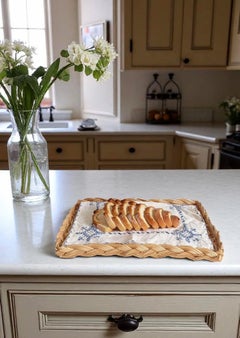 Bandeja o centro de mesa de mimbre rústico provenzal francés, Francia, S. XX