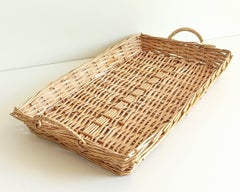 French Provence Large Wicker Basket Tray, Handwoven in France, Late 20th-C