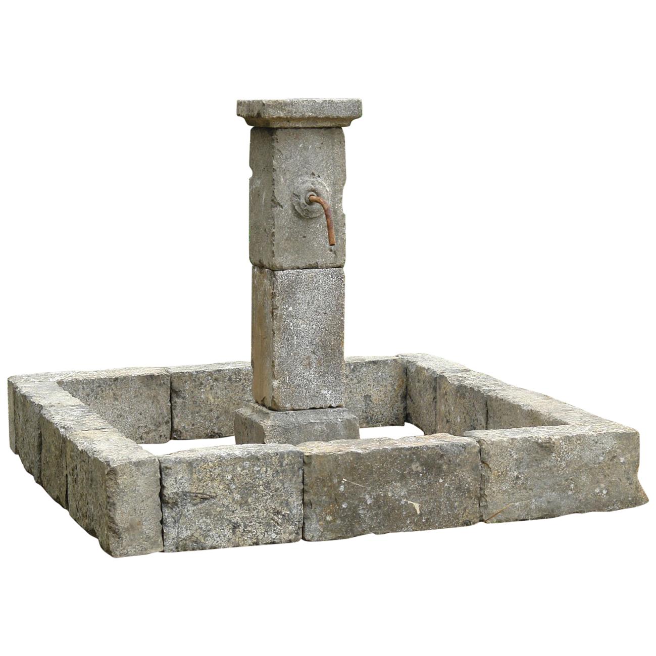 French Provence Style Fountain Hand-Carved in Pure Limestone with antique finish For Sale