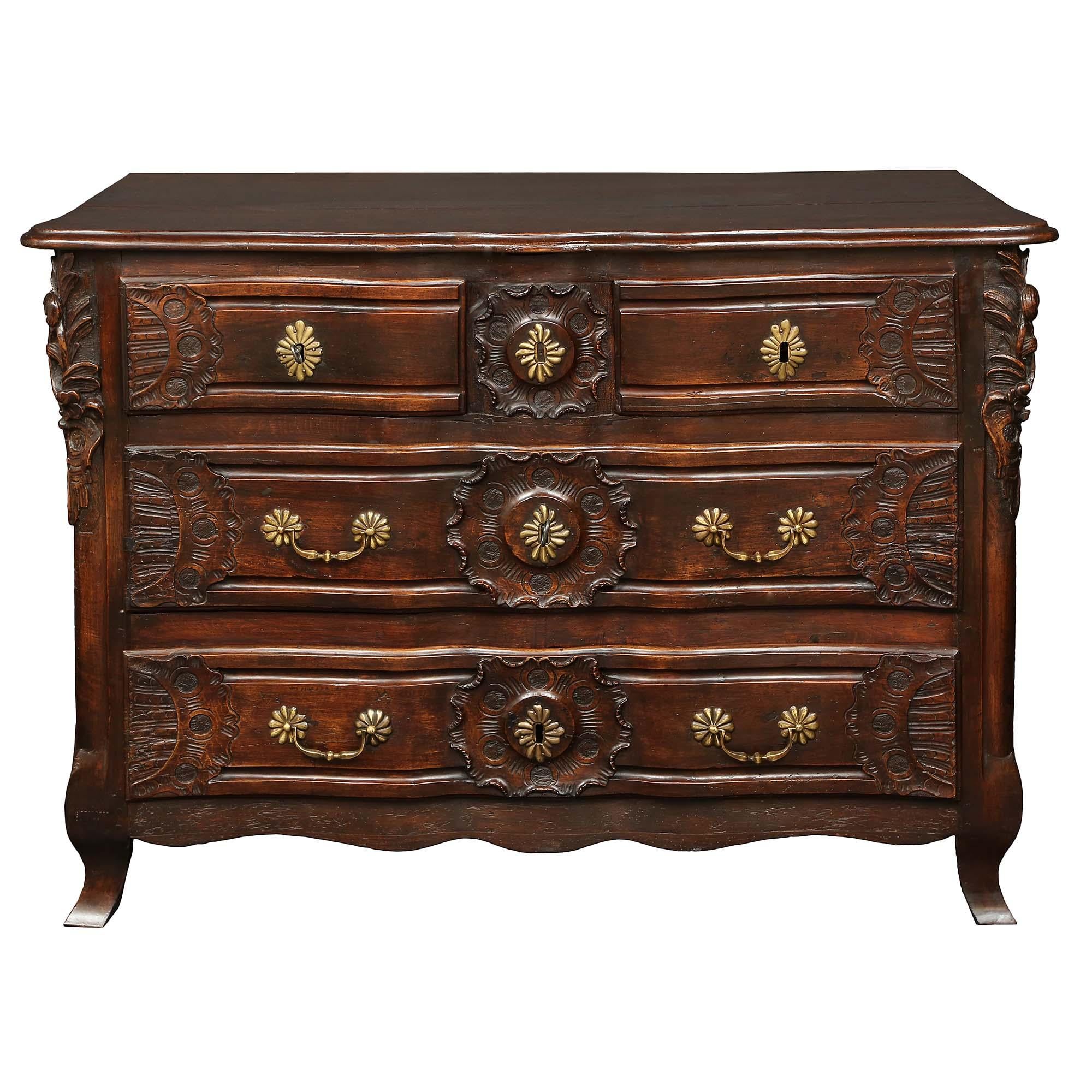 French Provincial 18th Century Louis XV Period Walnut Commode For Sale 1