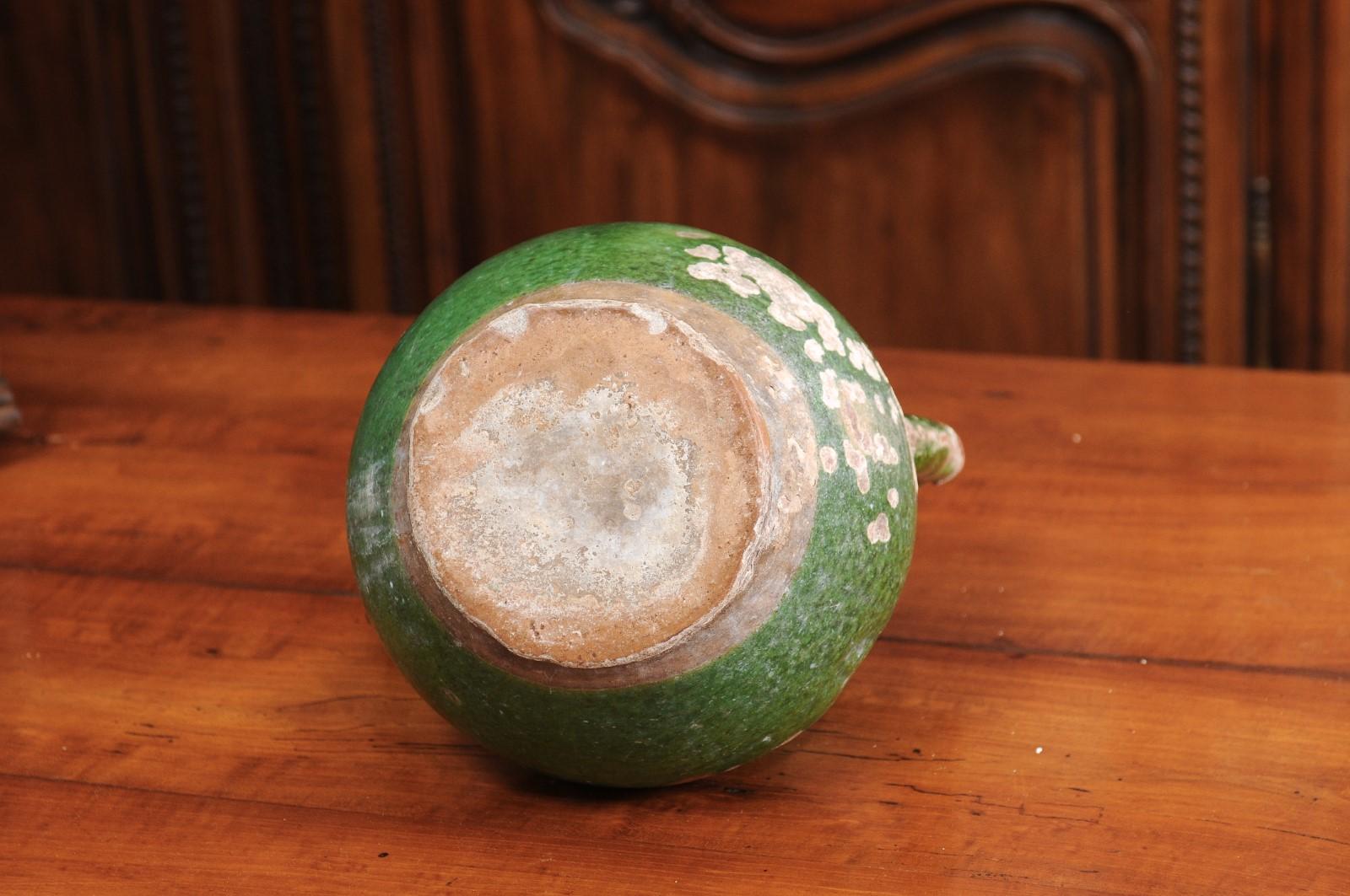 French Provincial 19th Century Distressed Green Glazed Pottery Jug 4