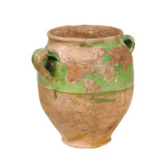 French Provincial 19th Century Distressed Pot à Confit Pottery with Green Glaze