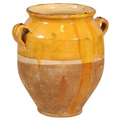 French Provincial 19th Century Double Handled Pot à Confit with Yellow Glaze