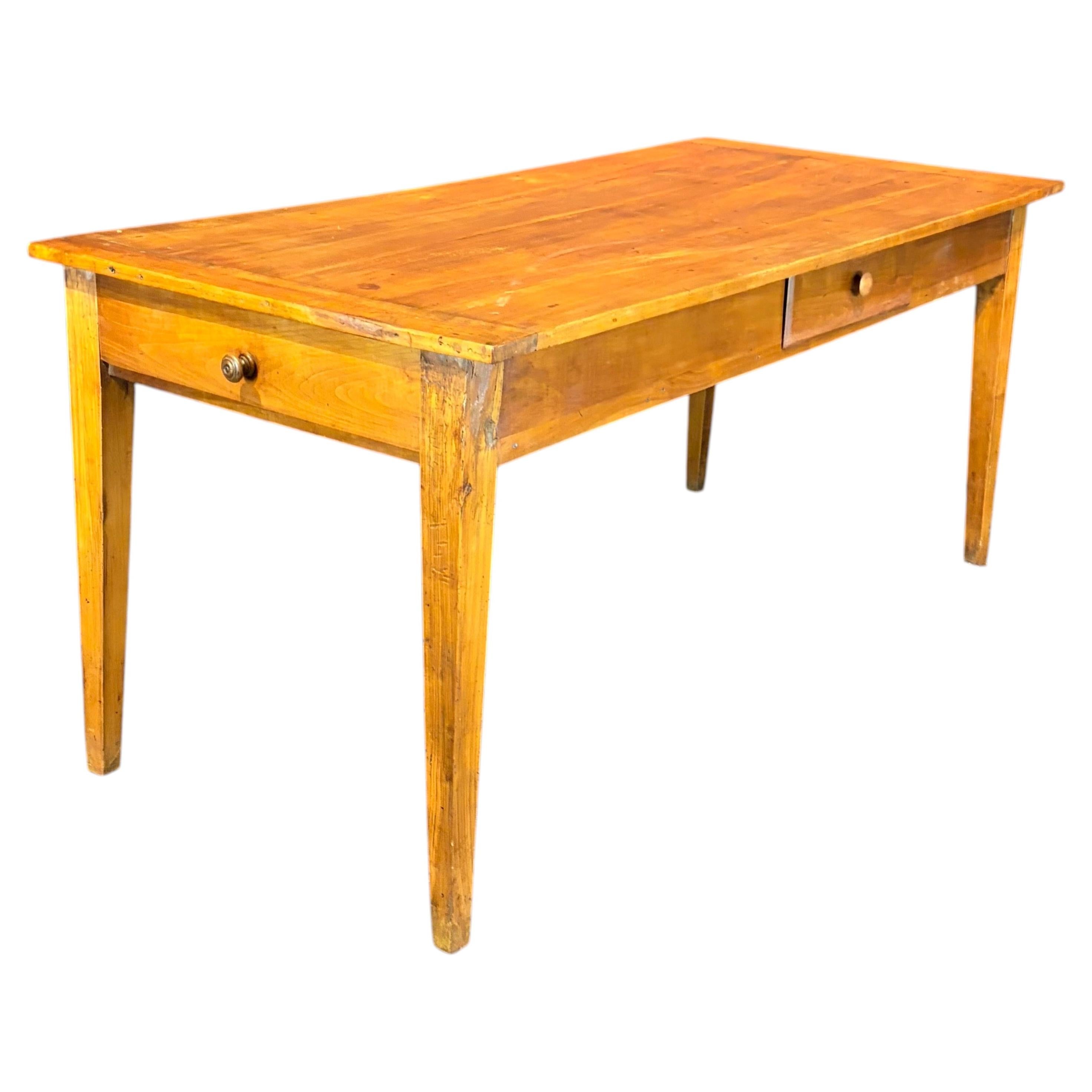 French Provincial 19th Century Farmhouse Dining Table with Two Drawers For Sale