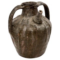 Cruche à verser en poterie vernissée de style provincial français du 19e siècle avec deux anses