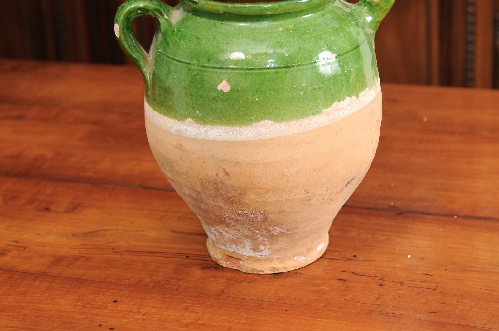 French Provincial 19th Century Green Glazed Jug with Weathered Patina For Sale 1