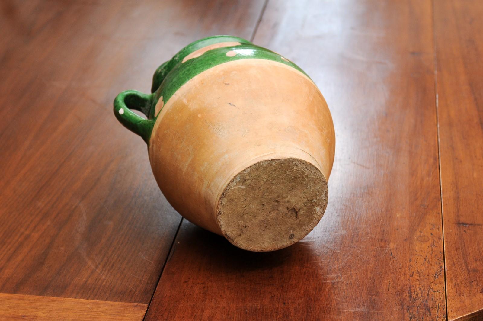 French Provincial 19th Century Green Glazed Olive Oil Jug with Weathered Patina 4