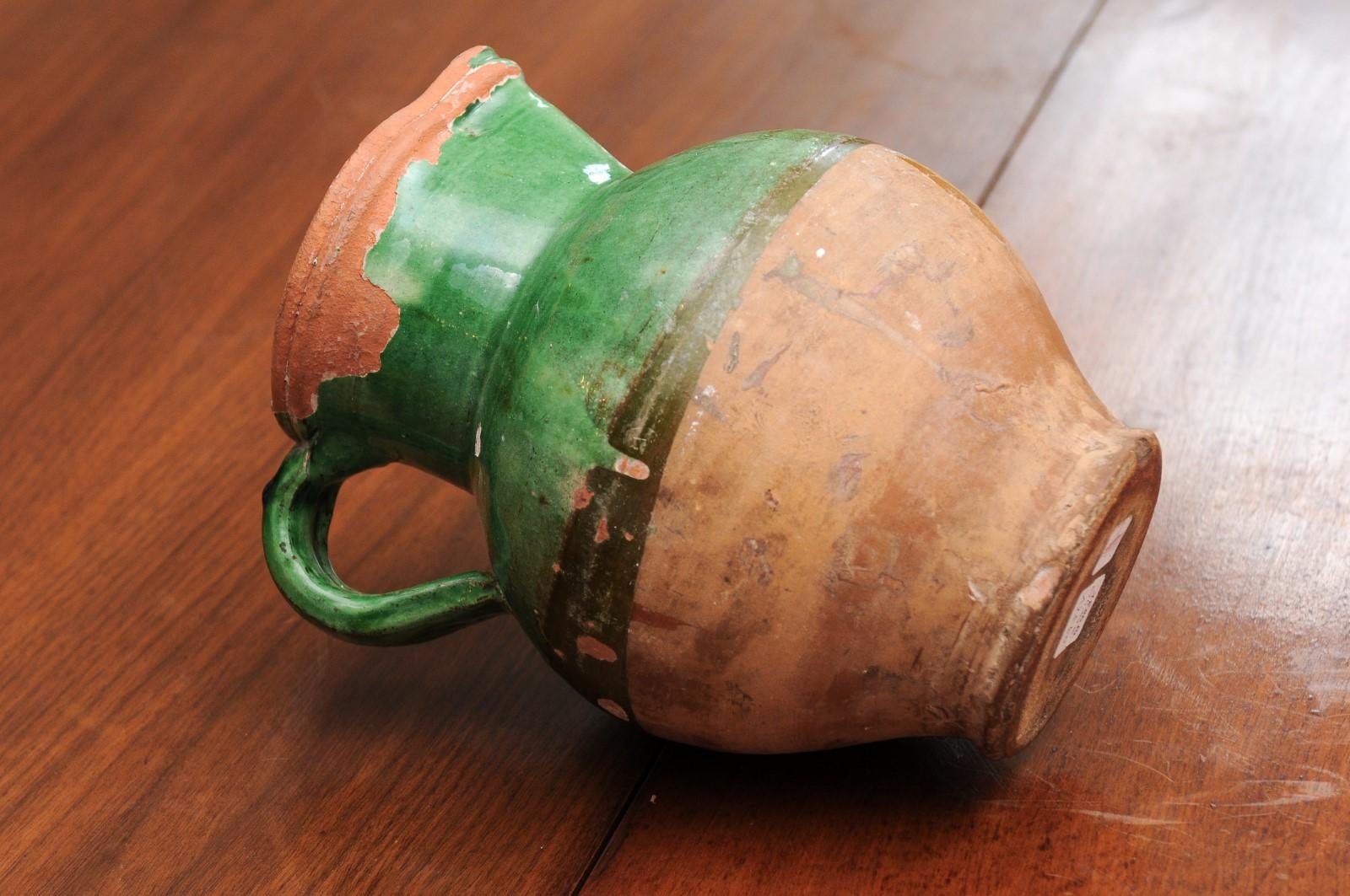 French Provincial 19th Century Green Glazed Pitcher with Distressed Patina 6