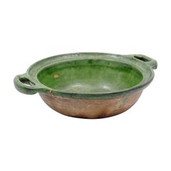 French Provincial 19th Century Green Glazed Pottery Bowl with Lateral Handles