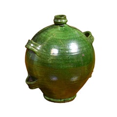 French Provincial 19th Century Green Glazed Pottery Jug with Multiple Handles