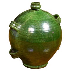 French Provincial 19th Century Green Glazed Pottery Jug with Multiple Handles