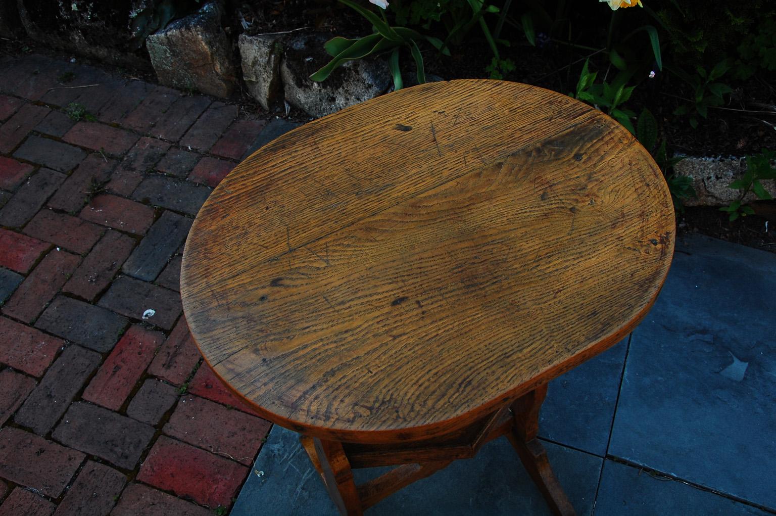 French Provincial 19th Century Oak Two Tier Oval Sewing Table In Good Condition In Wells, ME