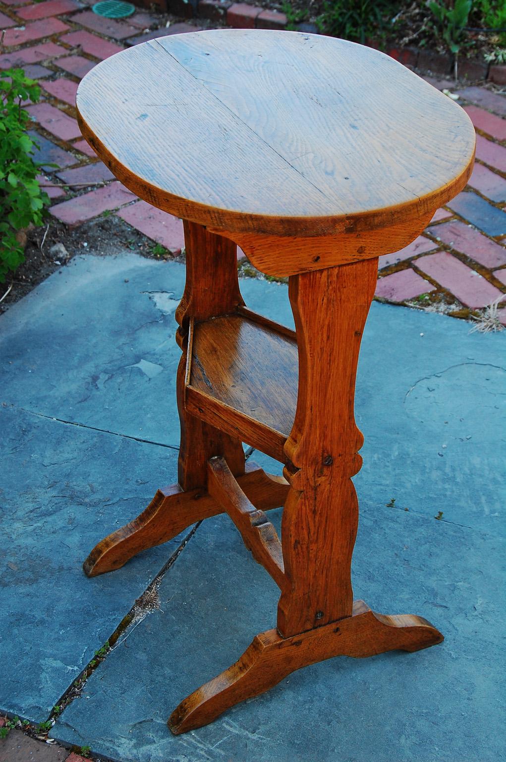 French Provincial 19th Century Oak Two Tier Oval Sewing Table 2
