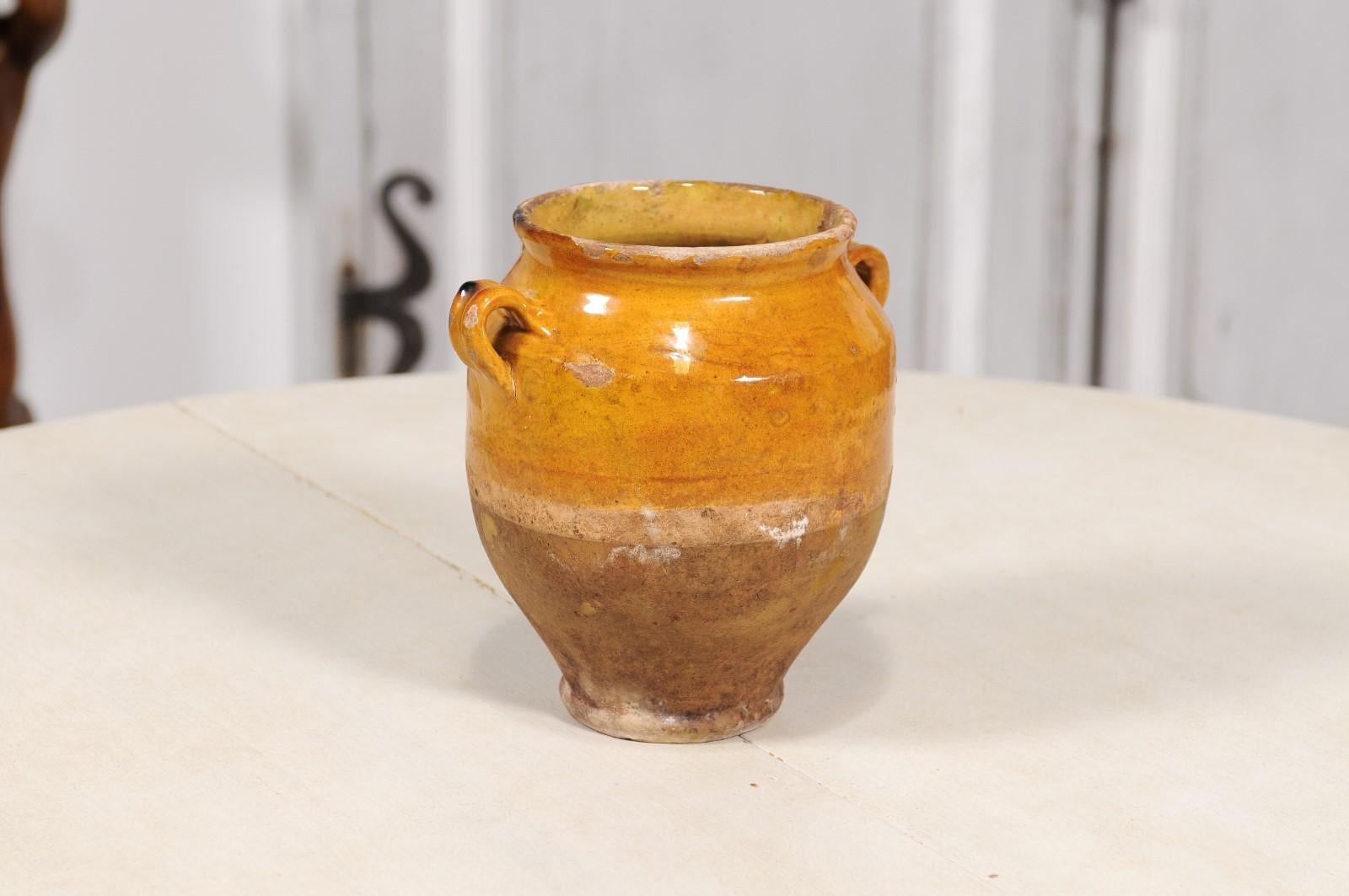 Glazed French Provincial 19th Century Pot à Confit Pottery Planter with Yellow Glaze