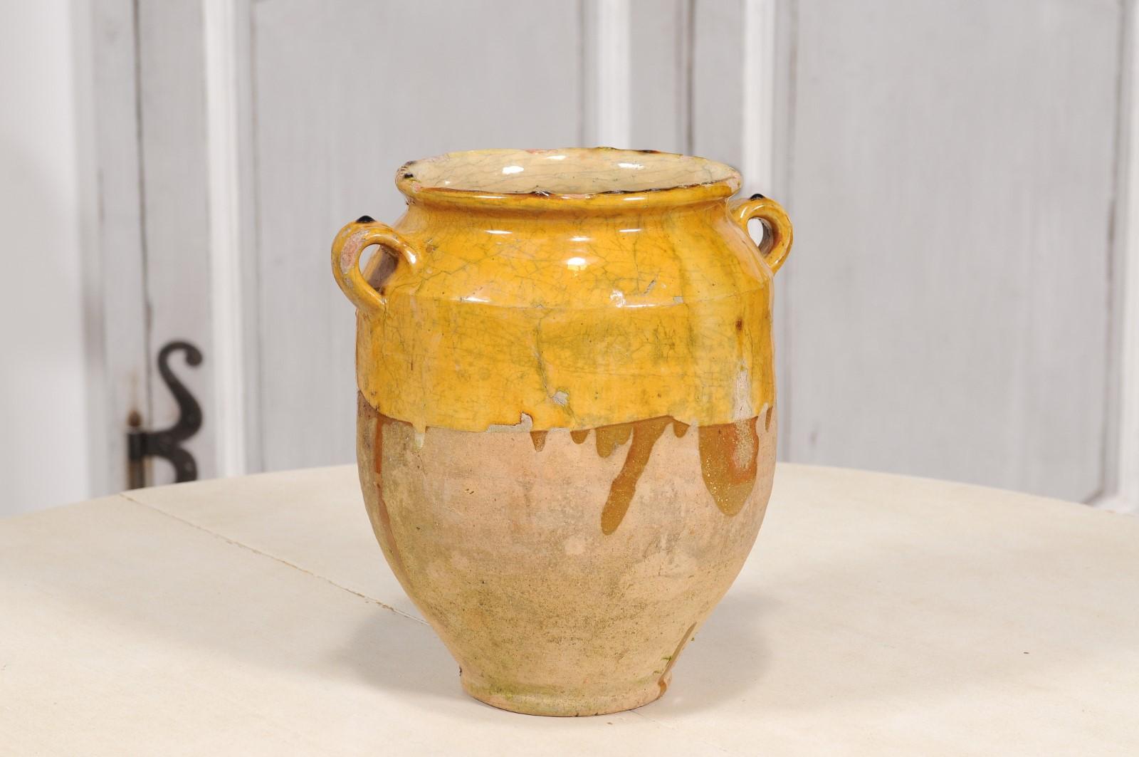 Glazed French Provincial 19th Century Pot à Confit Pottery with Yellow Glaze