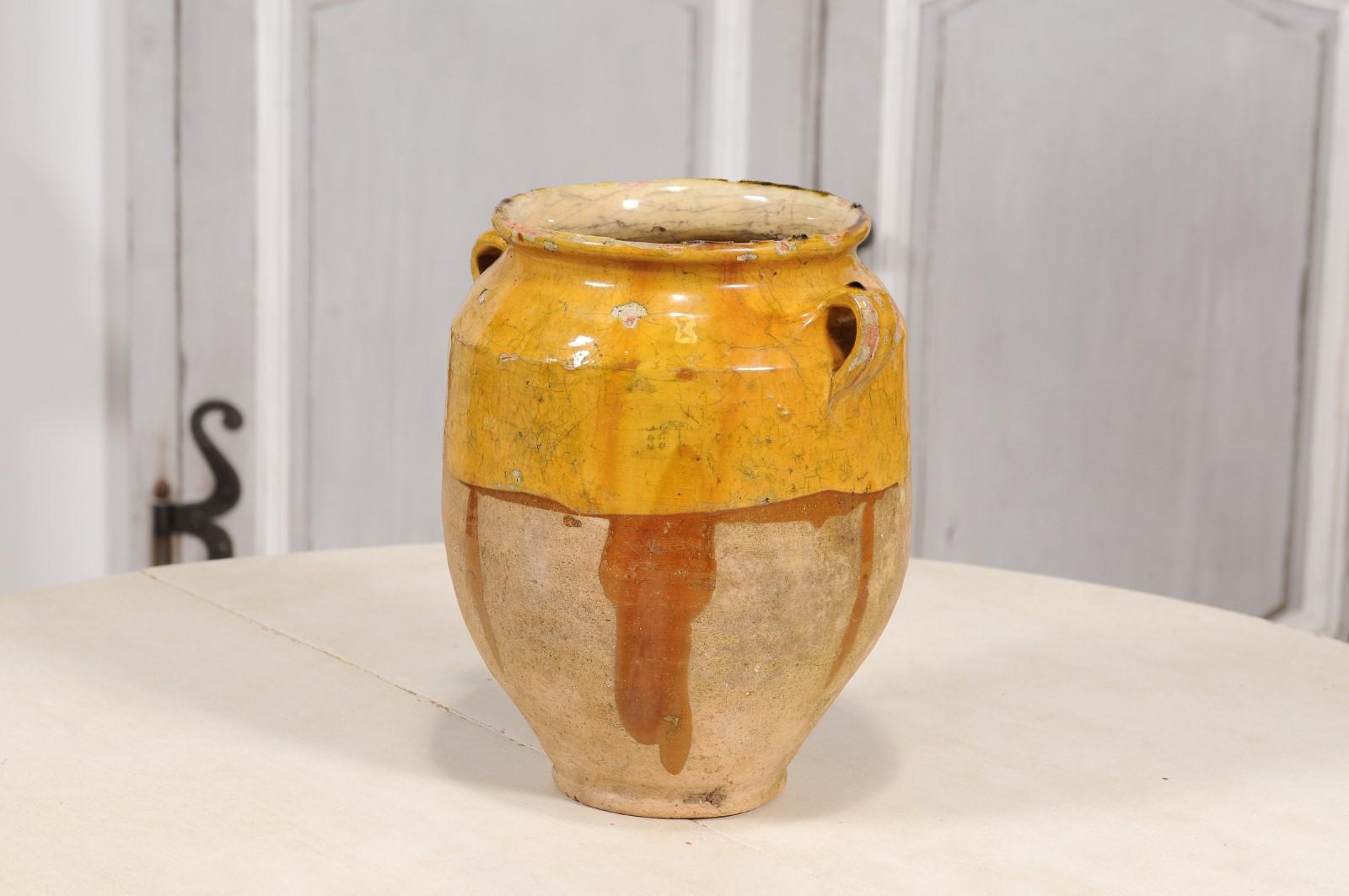 French Provincial 19th Century Pot à Confit Pottery with Yellow Glaze 1