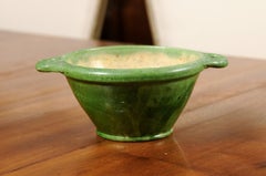 French Provincial 19th Century Pottery Bowl with Green Glaze and Side Handles