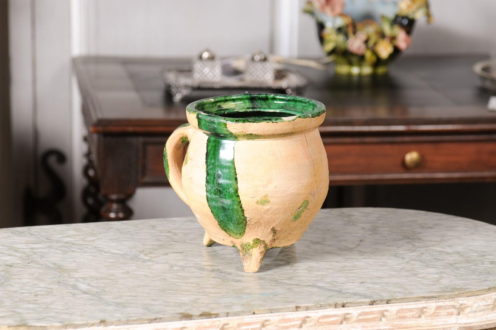 French Provincial 19th Century Pottery Cooking Pot with Partial Green Glaze For Sale 9