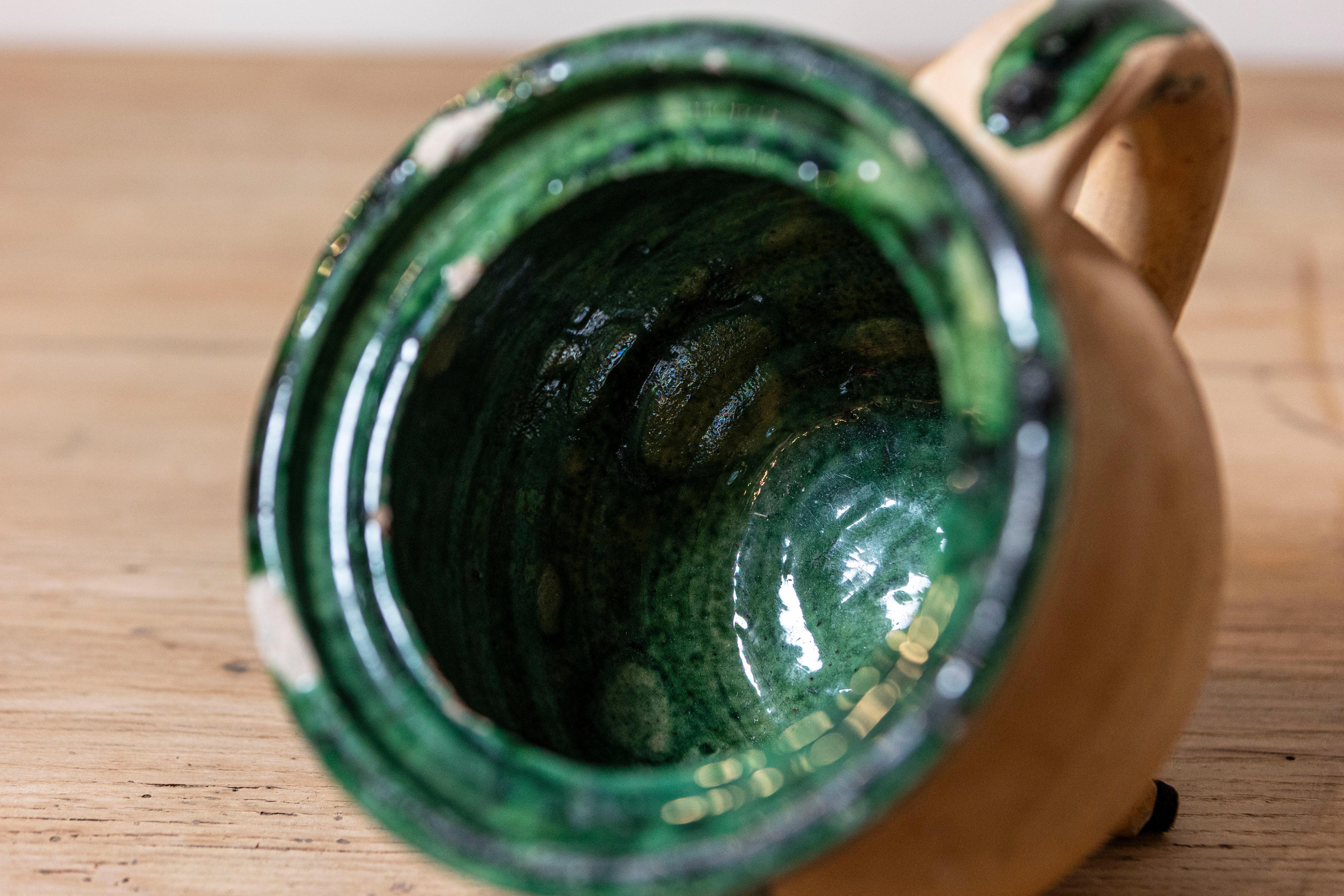 Olla de cocina de cerámica provincial francesa del siglo XIX con vidriado verde parcial en Bueno estado para la venta en Atlanta, GA