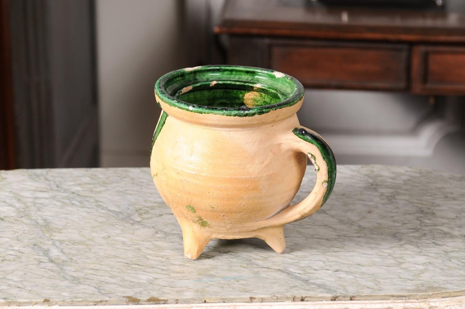 French Provincial 19th Century Pottery Cooking Pot with Partial Green Glaze For Sale 3