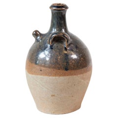 French Provincial 19th Century Pottery Jug with Brown Glaze and Double Handles