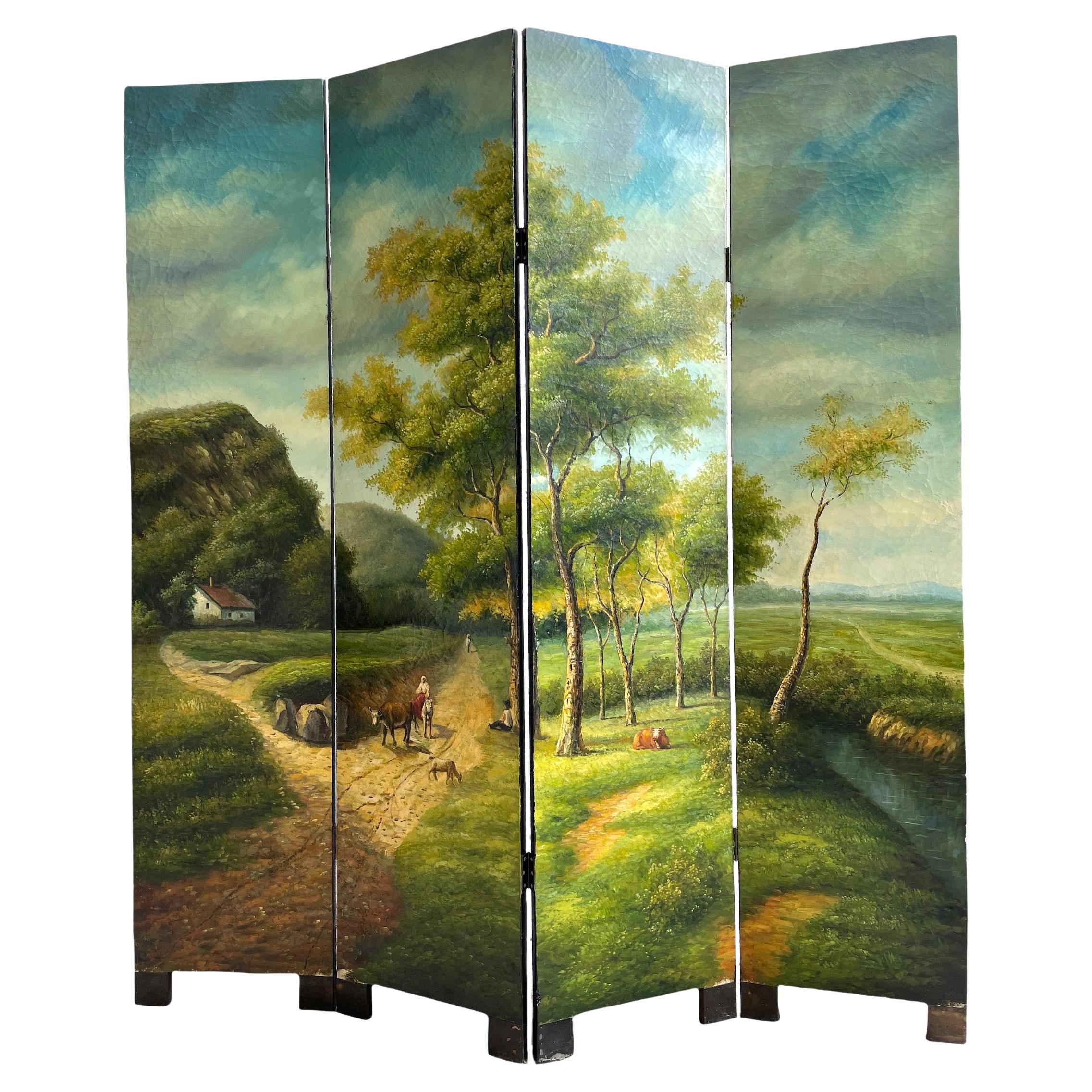 French Provincial 19th Century Screen 4 Fold